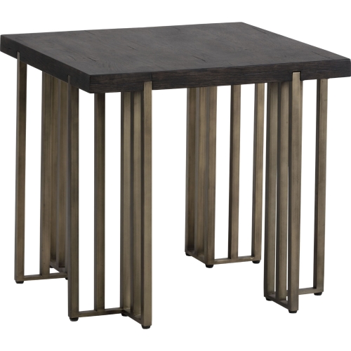 Alto End Table in Oak Veneer & Antique Brass Steel